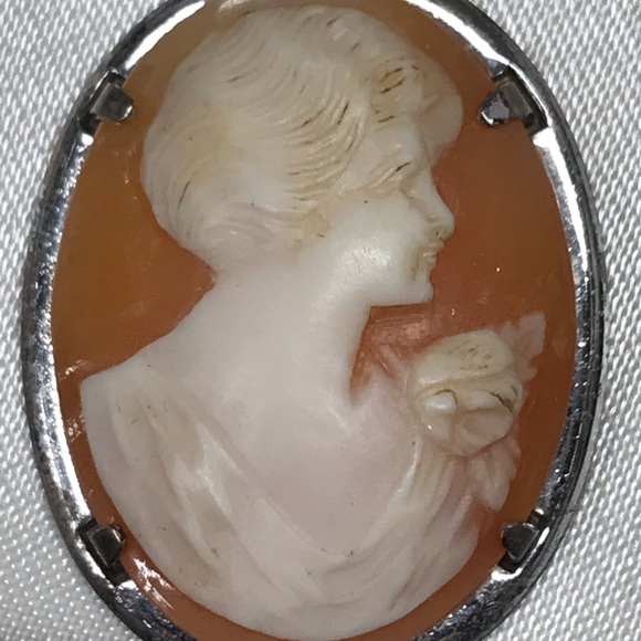 Antique Genuine Sterling Silver Shell Large Cameo Necklace Artist Signed 19c - Picture 7 of 14